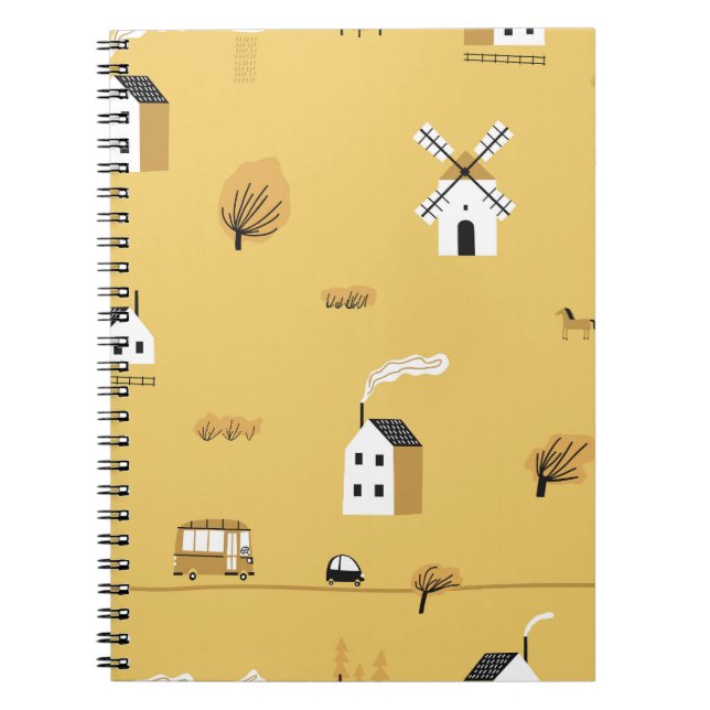 Colourful house, trees, horses landscape notebook (Front)