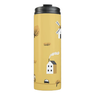 Colourful house, trees, horses landscape thermal tumbler