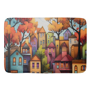 Colourful houses and trees in the fall bath mat