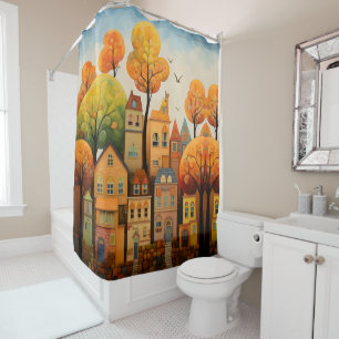 Colourful houses and trees in the fall shower curtain