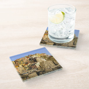 Colourful houses glass coaster