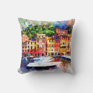 Colourful Houses on the Lake Cushion