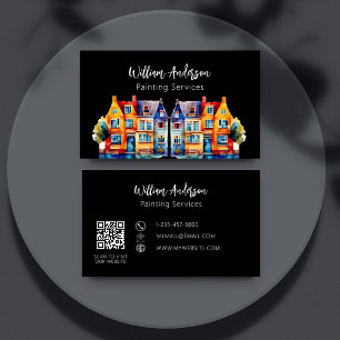Colourful houses painting service QR code Business Card