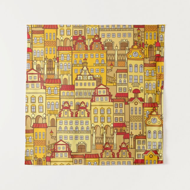 Colourful Houses Vintage City Pattern Tapestry (Front)