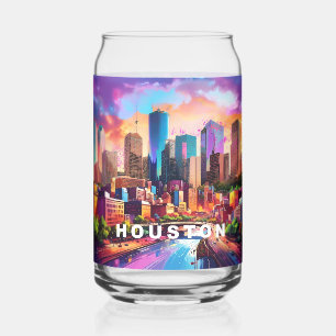 Colourful Houston Skyline Can Glass