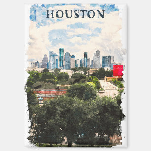 Colourful Houston Texas Travel Watercolor Magnet