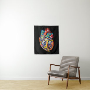 colourful human heart anatomy abstract art tapestry