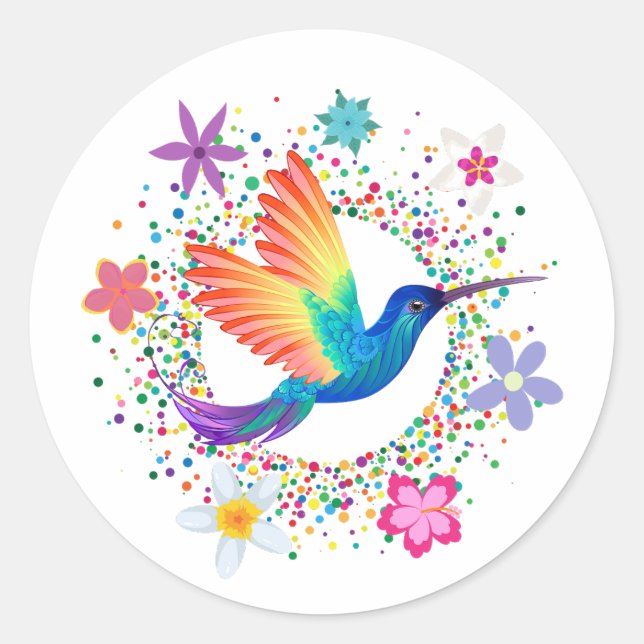 Colourful Humming Bird Flowers Dots Sticker (Front)