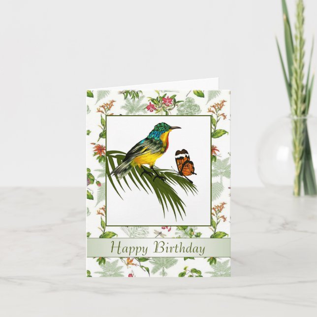 Colourful Hummingbird and butterfly Birthday Card (Front)
