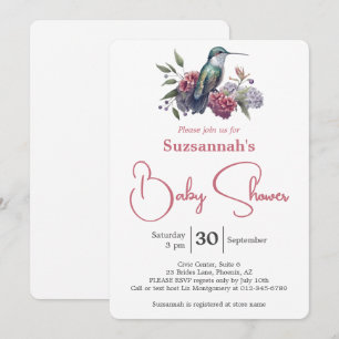 Colourful Hummingbird and Flowers Baby Shower Invitation