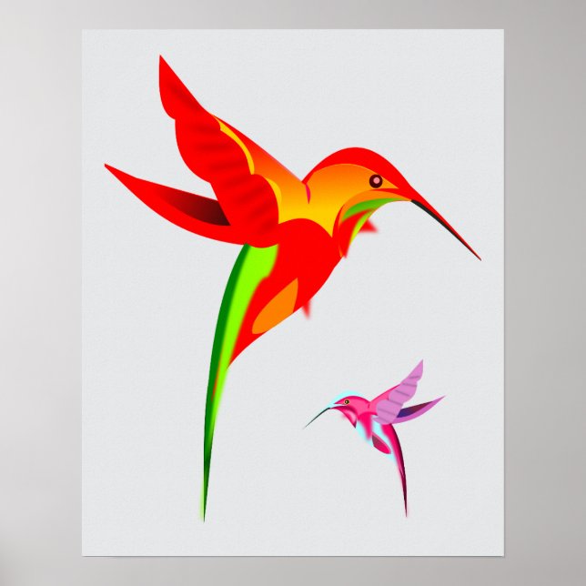 Colourful Hummingbird Drawing Poster (Front)