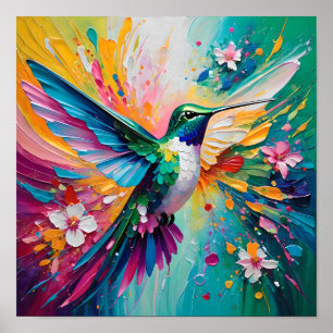 Colourful Hummingbird Explosion  Poster