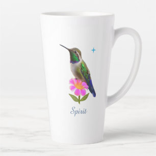 Colourful Hummingbird & Flower with Script on Whit Latte Mug
