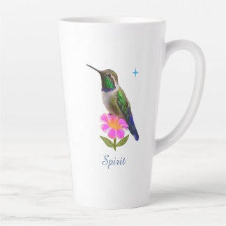 Colourful Hummingbird & Flower with Script on Whit Latte Mug