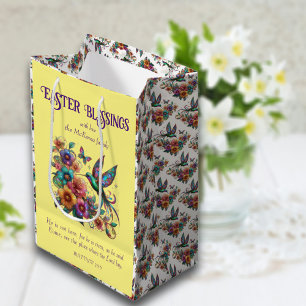 Colourful Hummingbird Flowers Yellow Christian  Medium Gift Bag