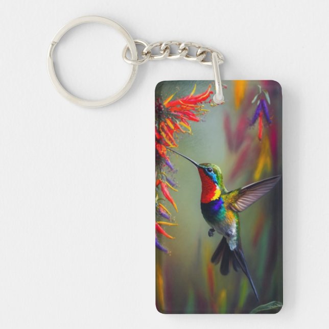 Colourful Hummingbird Oil Painting Style Key Ring (Front)