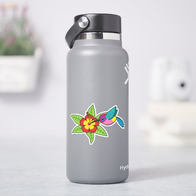 Colourful Hummingbird on Hibiscus Tropical Flower (HydroFlask)