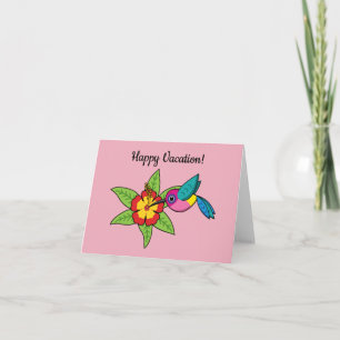 Colourful Hummingbird on Hibiscus Tropical Flower Card