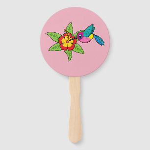 Colourful Hummingbird on Hibiscus Tropical Flower Hand Fan