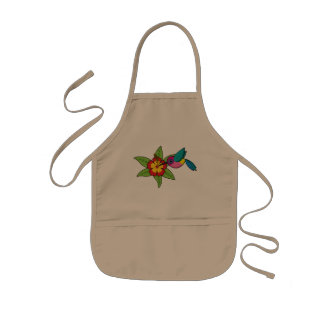 Colourful Hummingbird on Hibiscus Tropical Flower Kids Apron