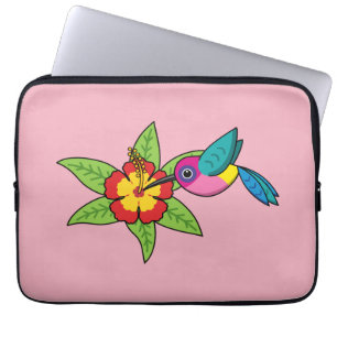 Colourful Hummingbird on Hibiscus Tropical Flower Laptop Sleeve