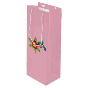 Colourful Hummingbird on Hibiscus Tropical Flower Wine Gift Bag