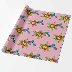 Colourful Hummingbird on Hibiscus Tropical Flower Wrapping Paper