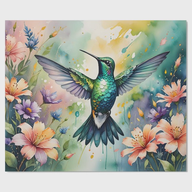 colourful hummingbird wrapping paper (Flat)