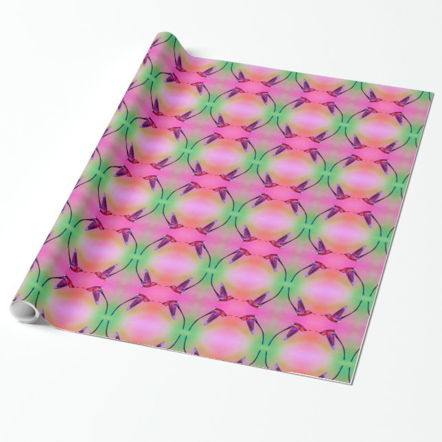 Colourful Hummingbird Wrapping Paper (Unrolled)