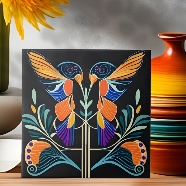 Colourful Hummingbirds Art Nouveau Art Deco Tile (Creator Uploaded)