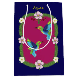 Colourful Hummingbirds. Dark blue Medium Gift Bag