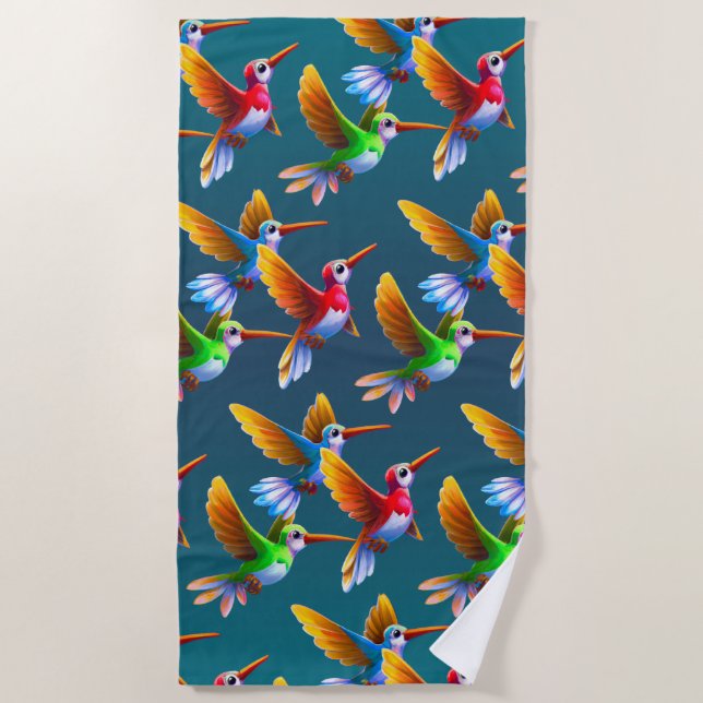 Colourful Hummingbirds in Flight Beach Towel (Front)