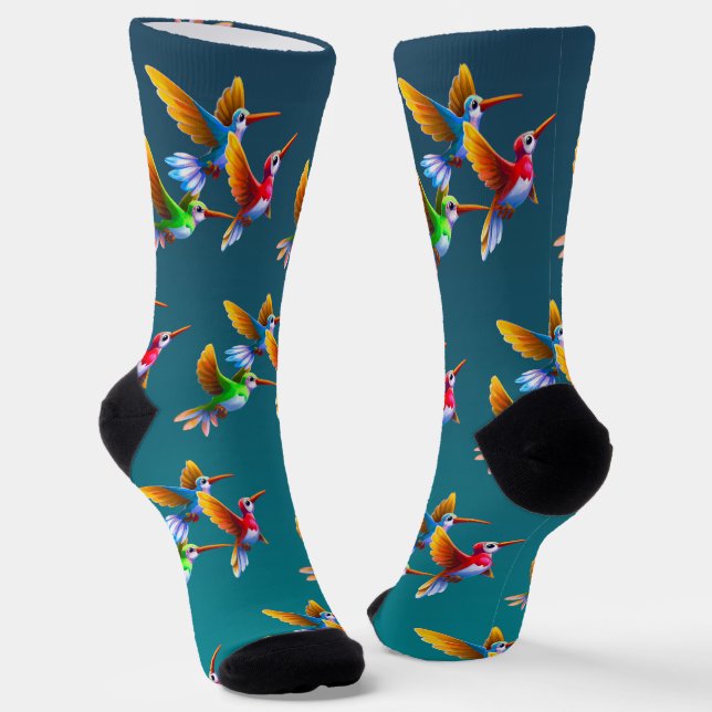 Colourful Hummingbirds in Flight Socks (Angled)