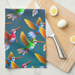Colourful Hummingbirds in Flight Tea Towel