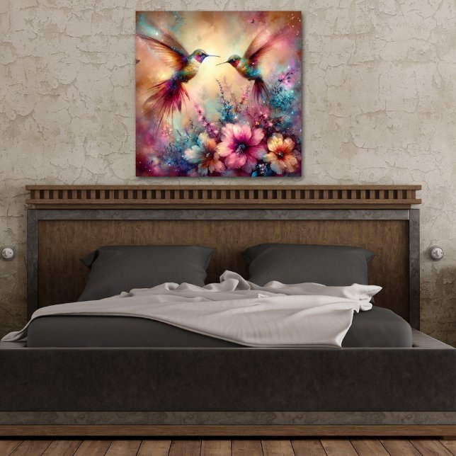 Colourful Hummingbirds In Flower Garden Watercolor Poster (Creator Uploaded)