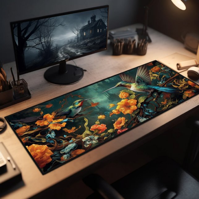 Colourful Hummingbirds In The Garden Desk Mat (Creator Uploaded)