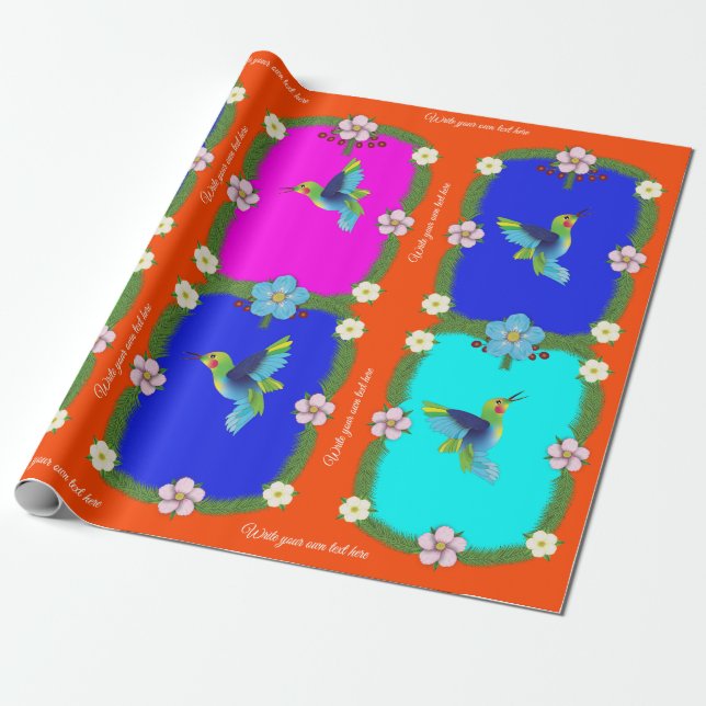 Colourful Hummingbirds.  Orange. Wrapping Paper (Unrolled)