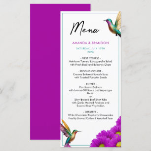 Colourful Hummingbirds Purple Daisies Wedding Menu