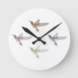 Colourful Hummingbirds Round Clock
