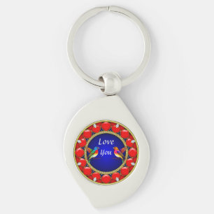 Colourful Hummingbirds Surrounded by Romantic Hear Key Ring