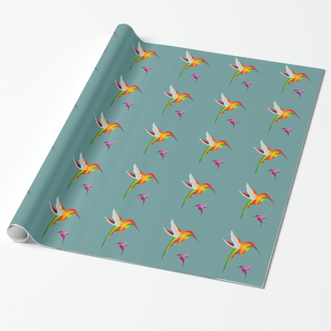 Colourful Hummingbirds Wrapping Paper (Unrolled)