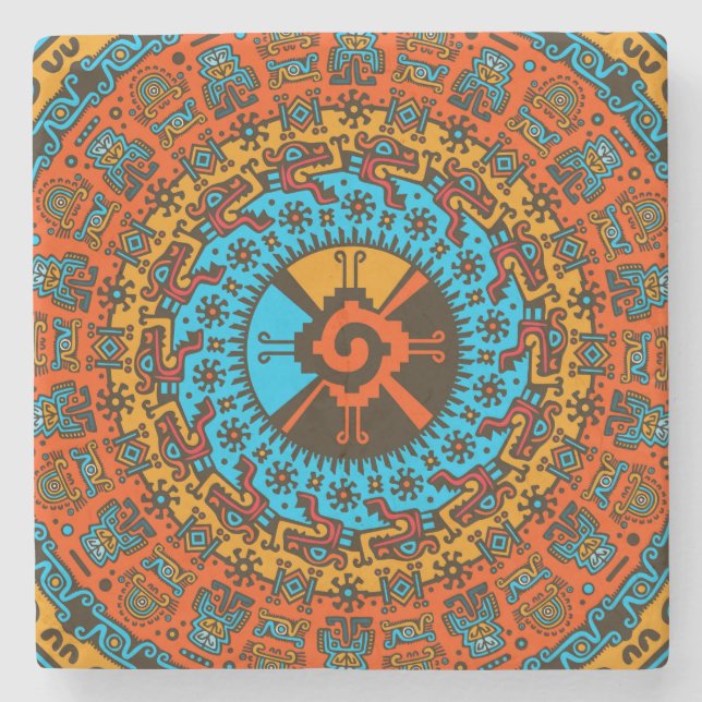 Colourful Hunab Ku Mayan symbol #7 Stone Coaster (Front)