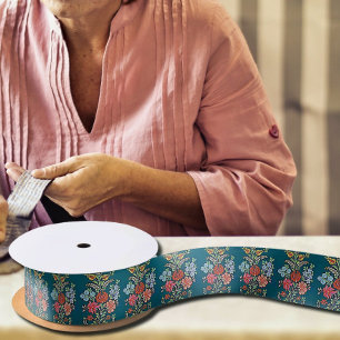 Colourful Hungarian Flowers Satin Ribbon