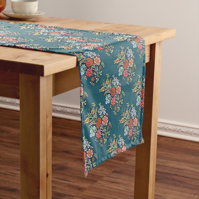 Colourful Hungarian Flowers Short Table Runner (In Situ)