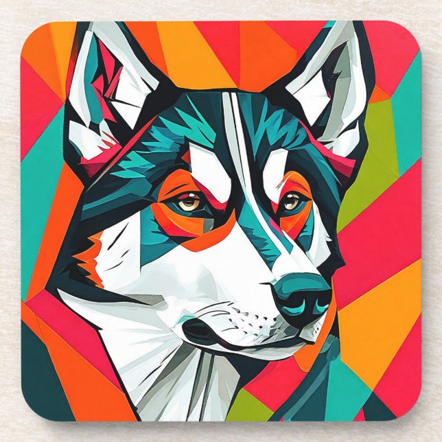 Colourful Husky dog Coaster (Front)