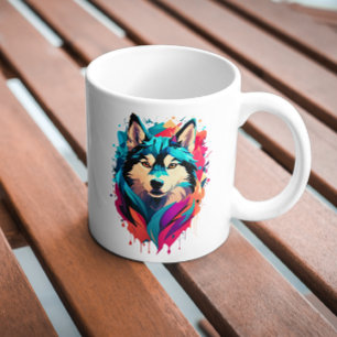Colourful Husky Dog Head Vibrant Husky Lovers  Coffee Mug