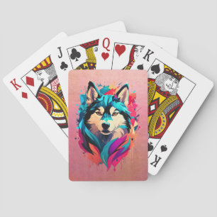 Colourful Husky Dog Head Vibrant Husky Lovers Playing Cards