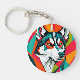 Colourful Husky dog Key Ring