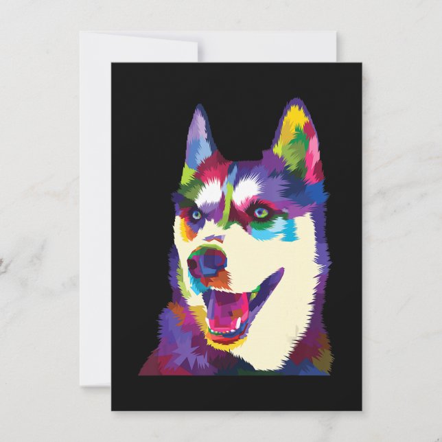 Colourful husky dog pop | art style present invitation (Front)