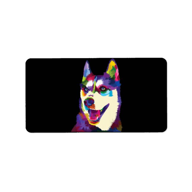 Colourful husky dog pop | art style present label (Front)